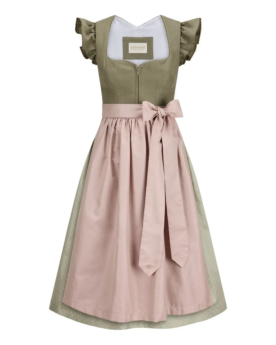 alpenherz-dirndl-marie-75-cm-oliv-sage-leinenmieder-fl-gelarm image 1