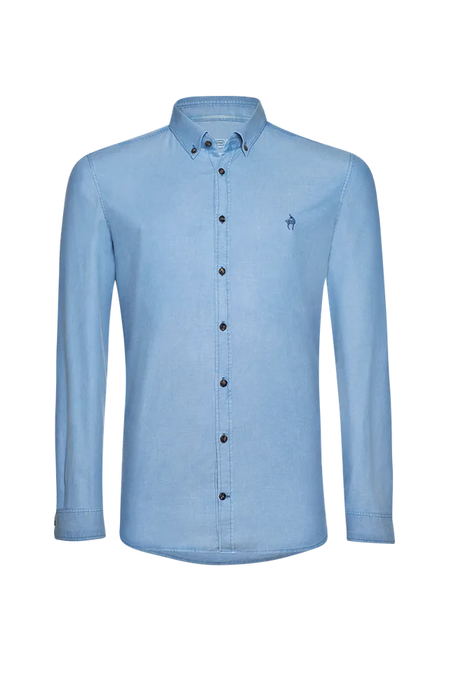 g-ssl-geradlinig-button-down-hemd-baumwolle-blau-herren image 1
