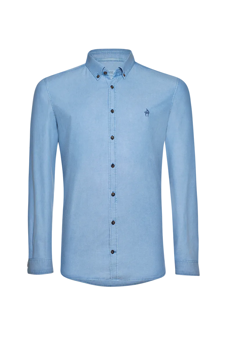 g-ssl-geradlinig-button-down-hemd-baumwolle-blau-herren image 1