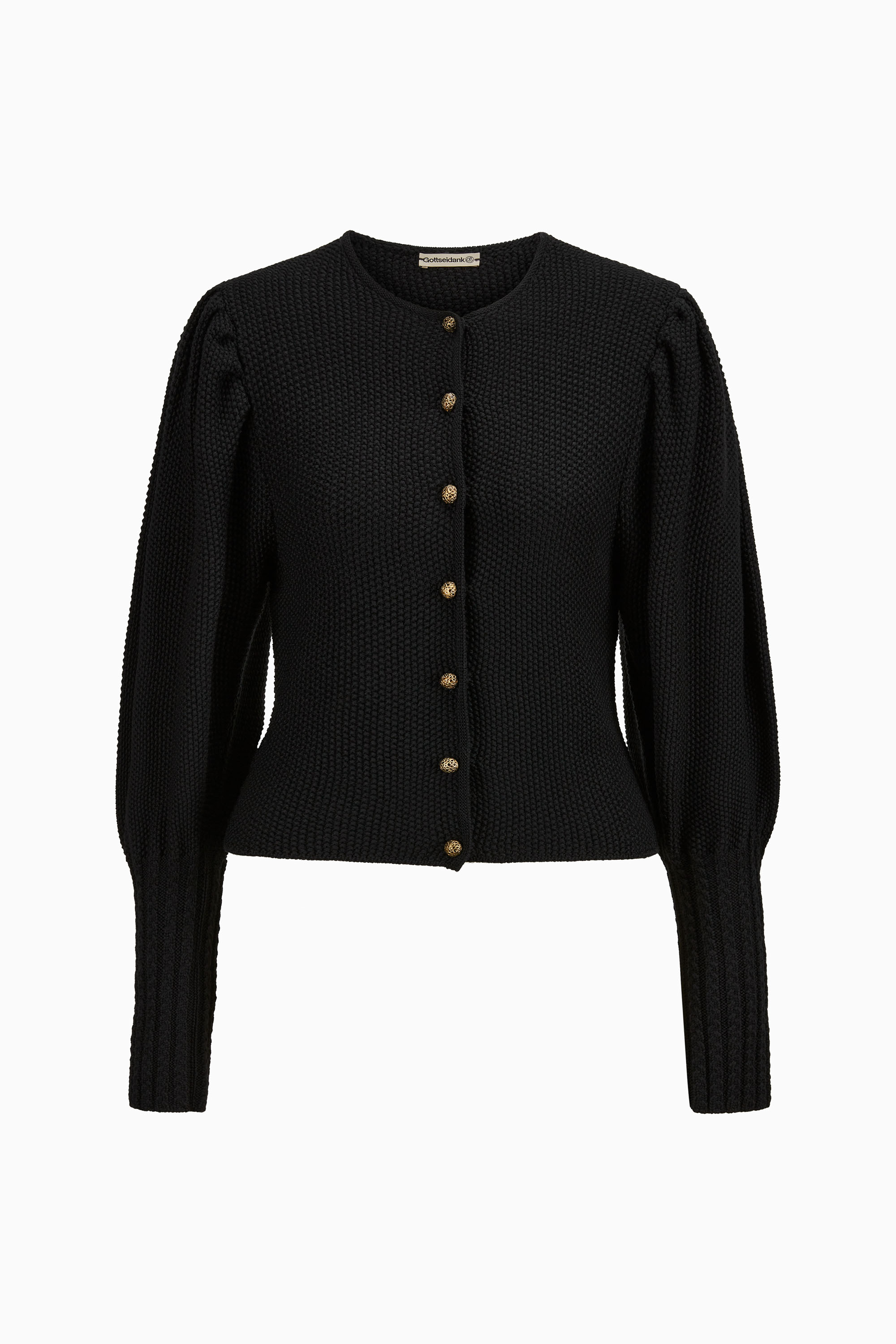 gottseidank-damenstrickjacke-gisela-uni-rundhals-mit-puff-rmeln image 1