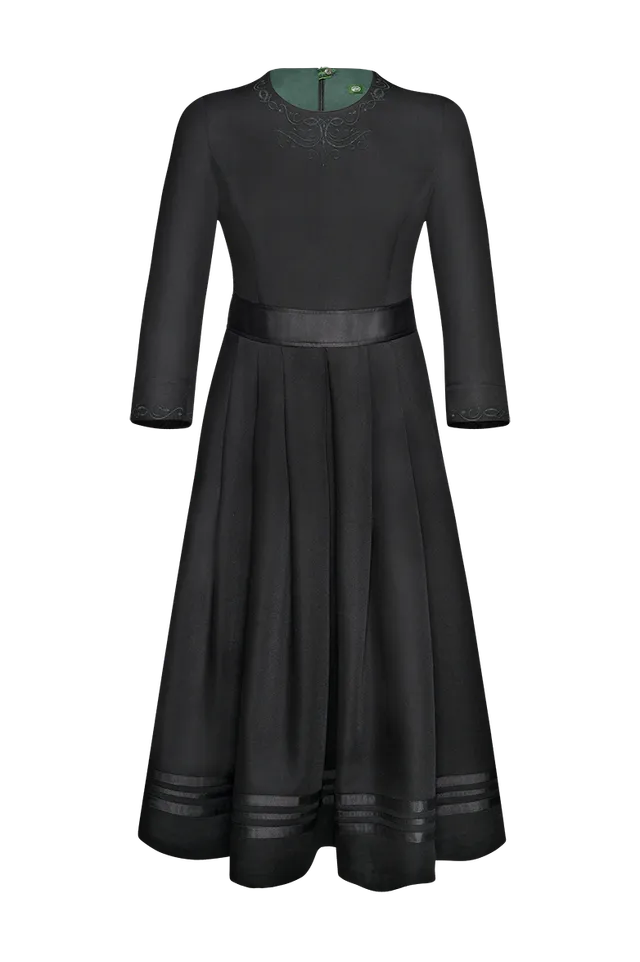 g-ssl-kerbschnitz-kleid-aus-woll-satin-3-4-arm-grau-schwarz image 1