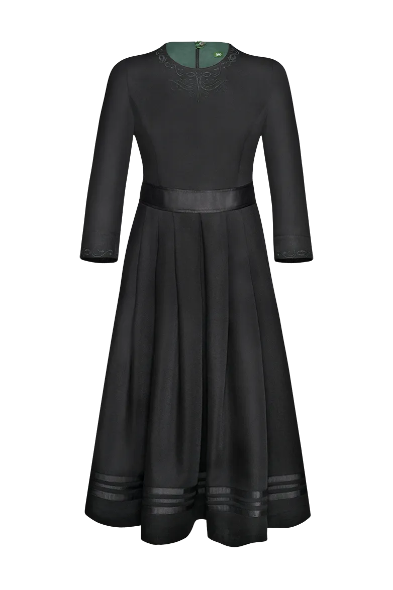 g-ssl-kerbschnitz-kleid-aus-woll-satin-3-4-arm-grau-schwarz image 1