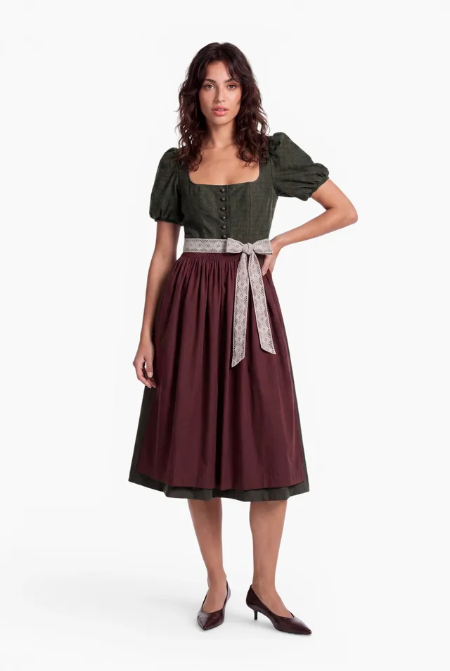 felicitas-damen-dirndl-dania-80-cm-oliv-mit-jacquard-mieder image 1