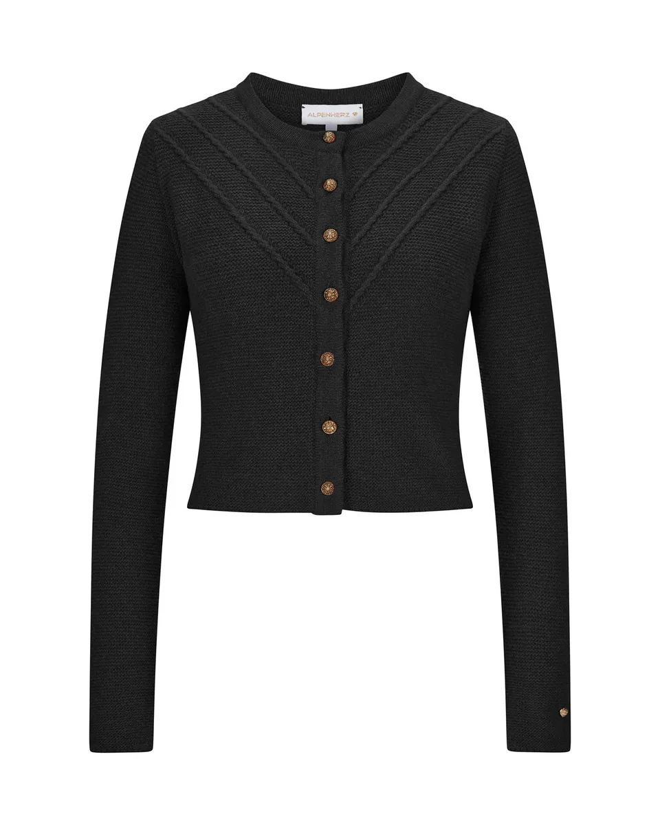 alpenherz-trachten-strickjacke-elanie-in-schwarz-mit-goldkn-pfen image 1