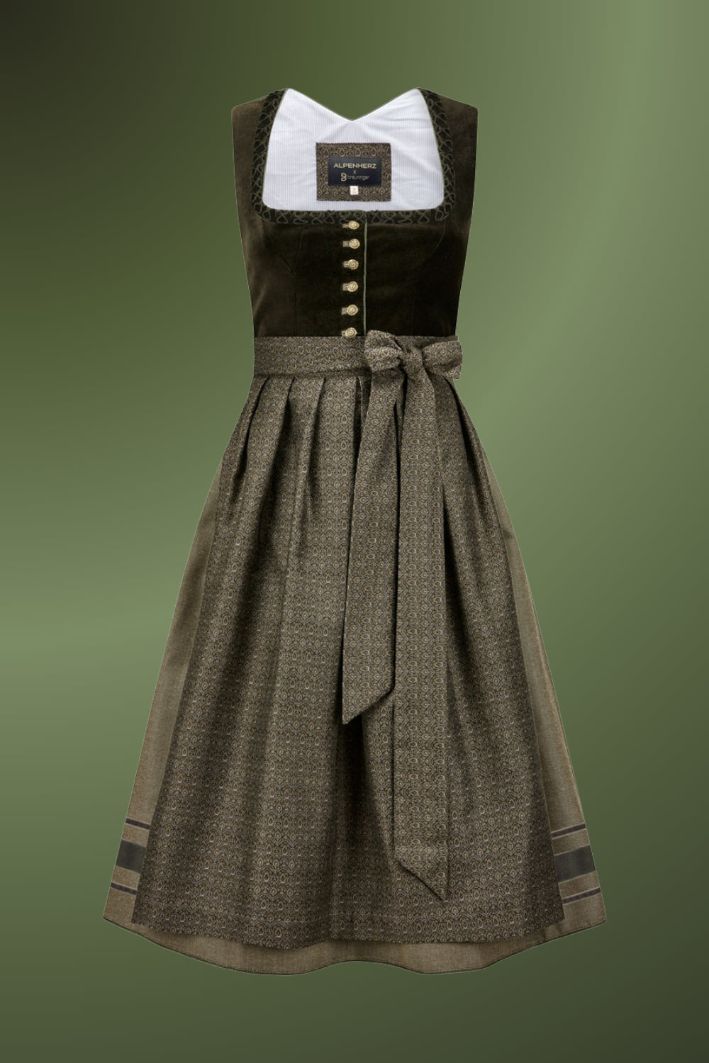 alpenherz-dirndl-mia-samt-dirndl-in-oliv image 1