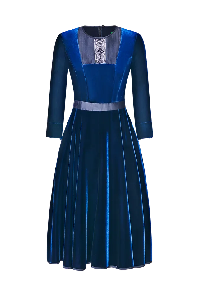 g-ssl-samtkleid-damen-kleid-blau-viskosesamt-dupionseide image 1