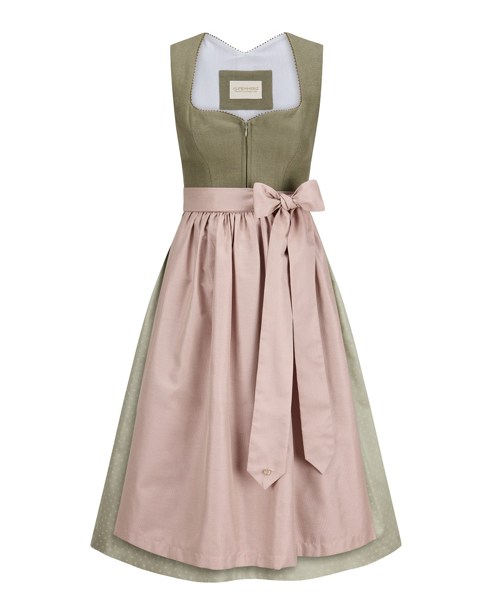 alpenherz-dirndl-marie-75-cm-oliv-sage-leinenmieder-fl-gelarm image 2