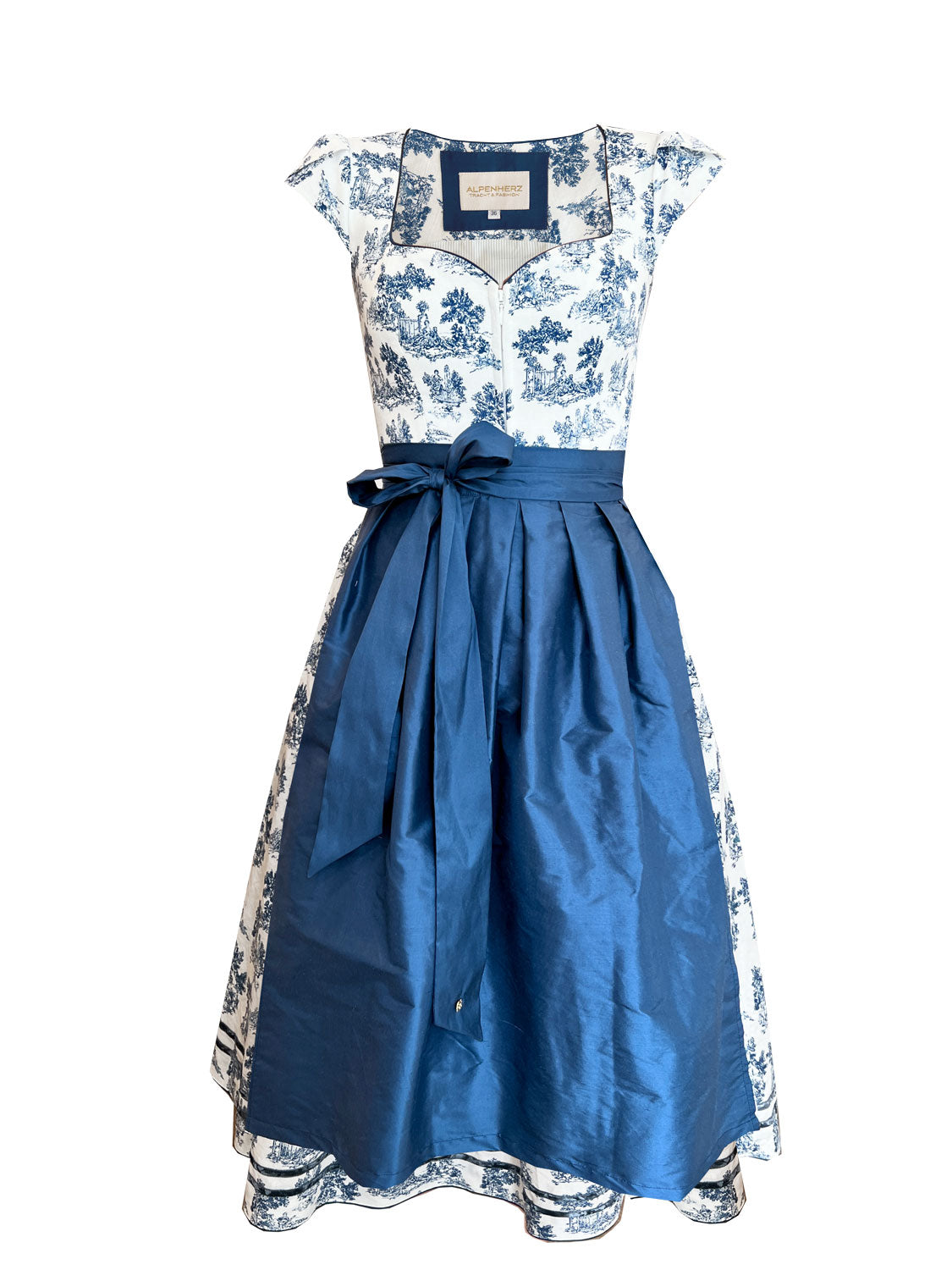 alpenherz-rmchendirndl-monaco-wei-blau-toile-de-jouy-mit-seidensch-rze image 2