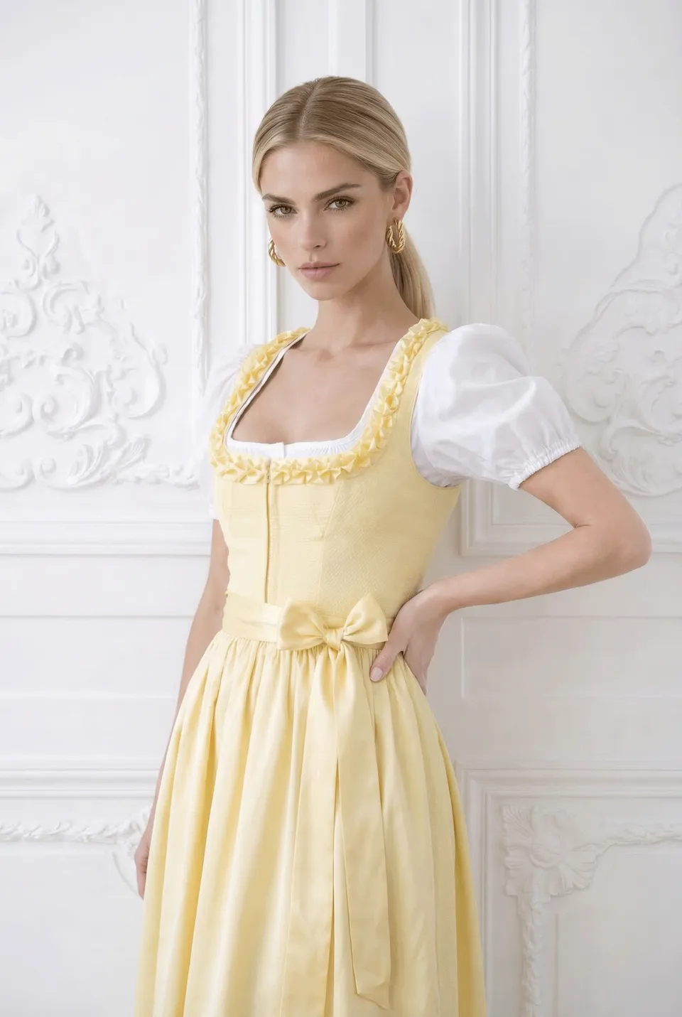 alpenherz-dirndl-ewelina-leinen-dirndl-butteryellow-mit-seidensch-rze image 1
