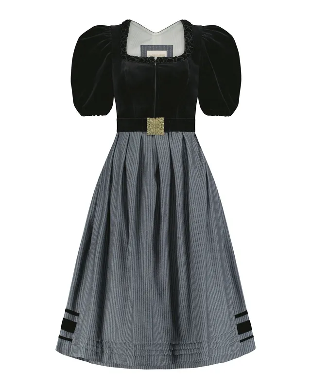 alpenherz-samtdirndl-mona-mit-puffarm-70cm-schwarz-mit-g-rtel image 1
