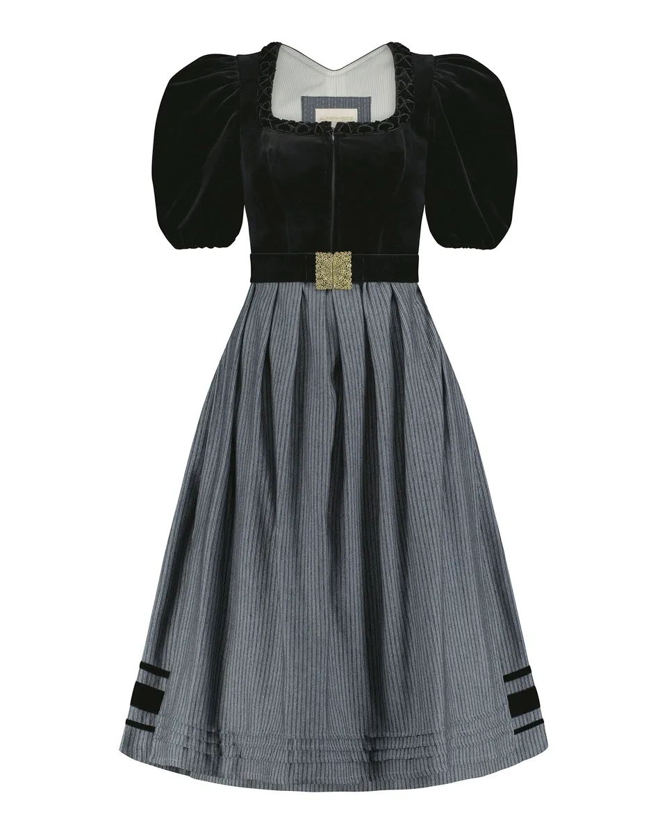 alpenherz-samtdirndl-mona-mit-puffarm-70cm-schwarz-mit-g-rtel image 1