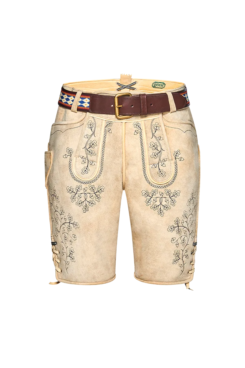 g-ssl-bayerische-lederhose-aus-hirschleder-gelb-mit-eichenlaub-stickerei image 1