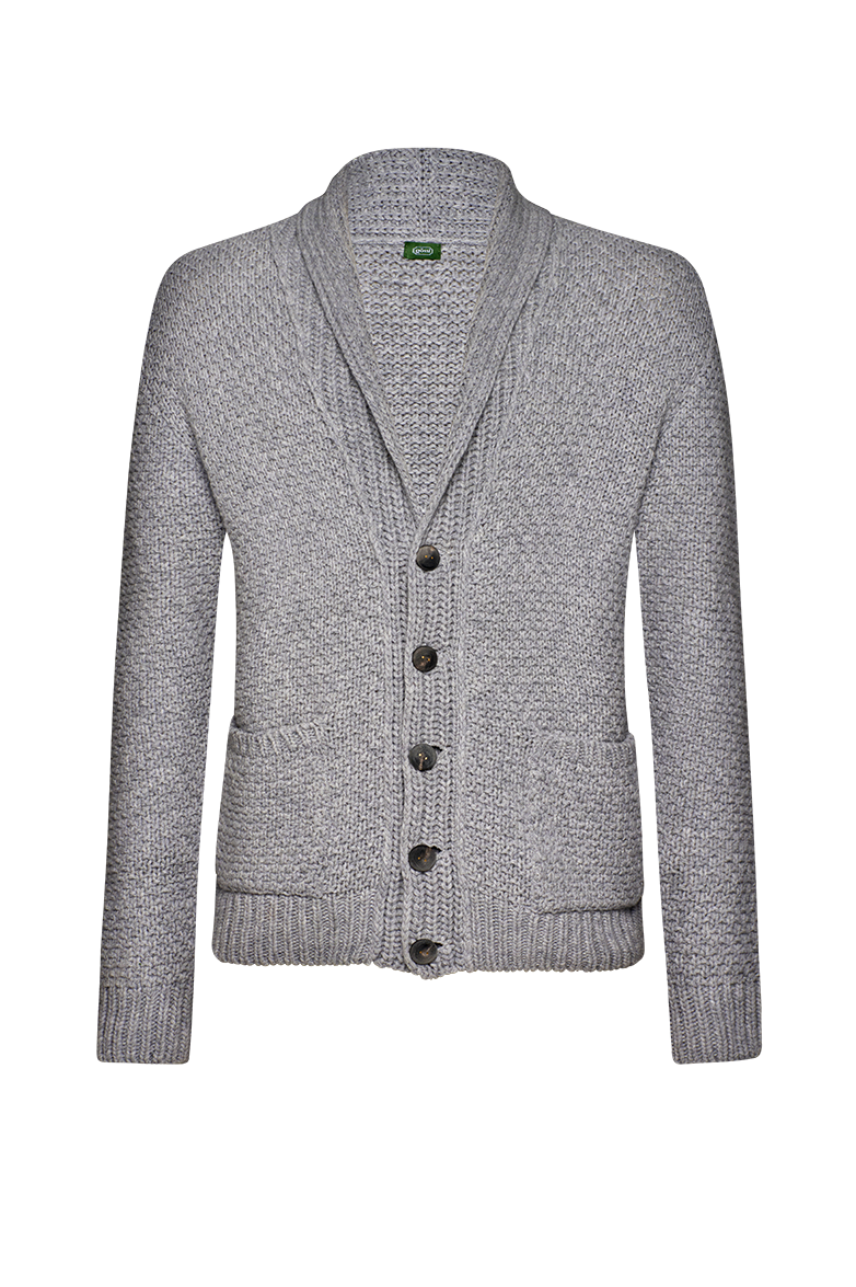 g-ssl-strickjacke-mit-schalkragen-merinowolle-grau-schwarz image 1