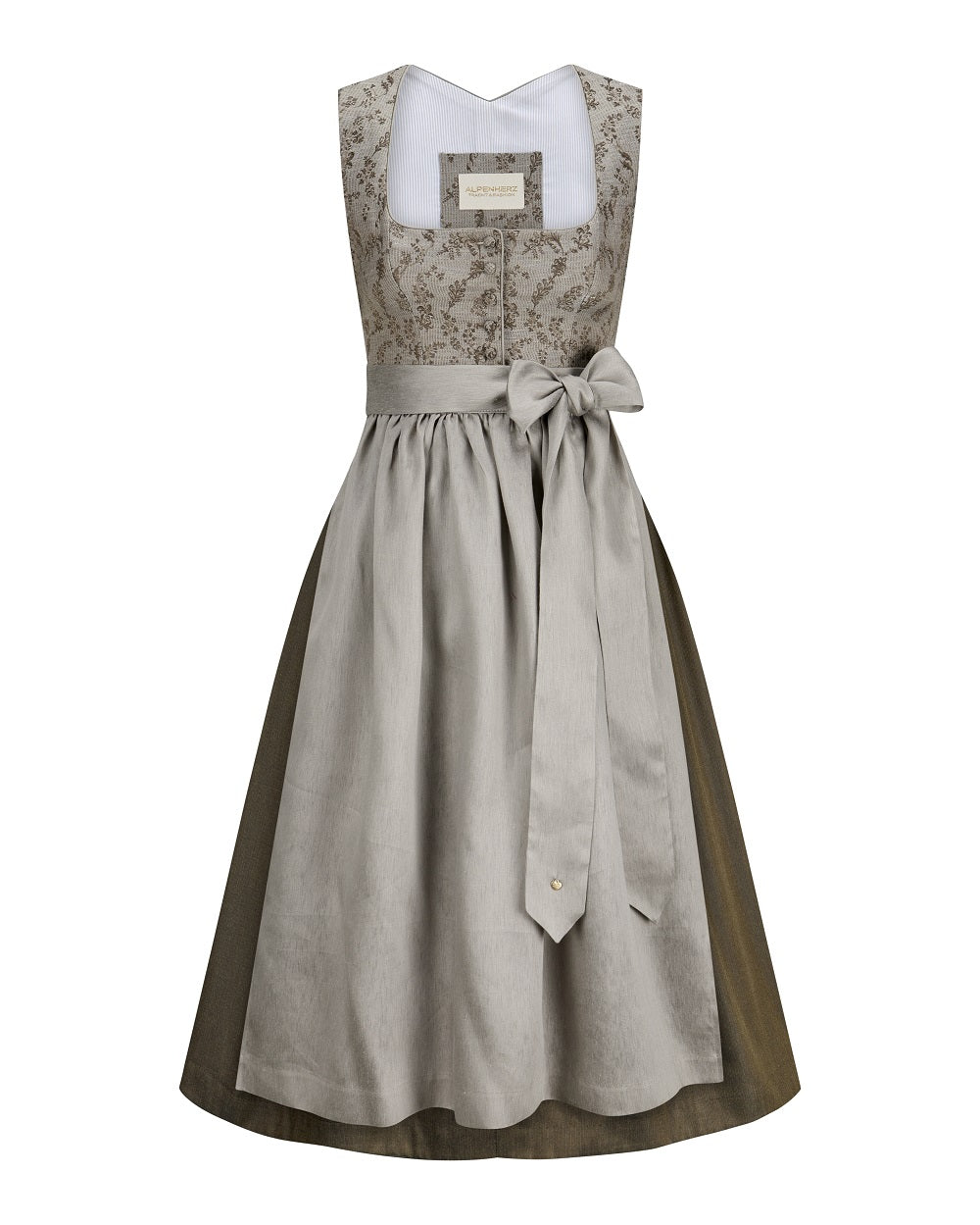 alpenherz-dirndl-frieda-taupe-80cm-mit-abnehmbarem-puffarm image 3