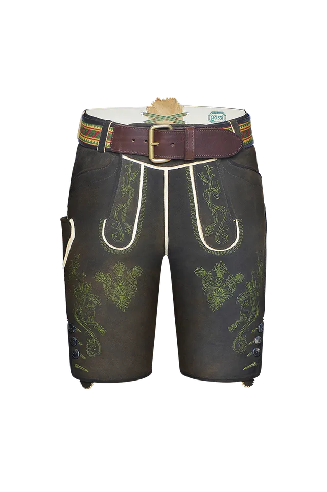 g-ssl-ausseer-lederhose-kurze-hirschlederhose-in-altschwarz-braun-mit-stickerei image 1