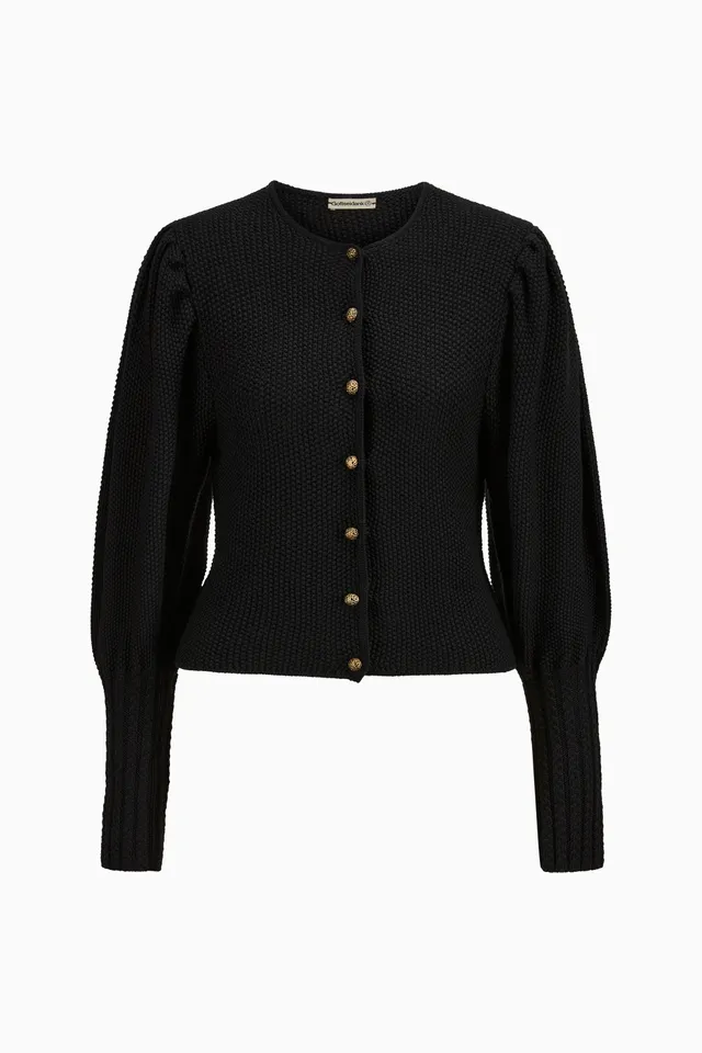 gottseidank-damenstrickjacke-gisela-uni-rundhals-mit-puff-rmeln image 1