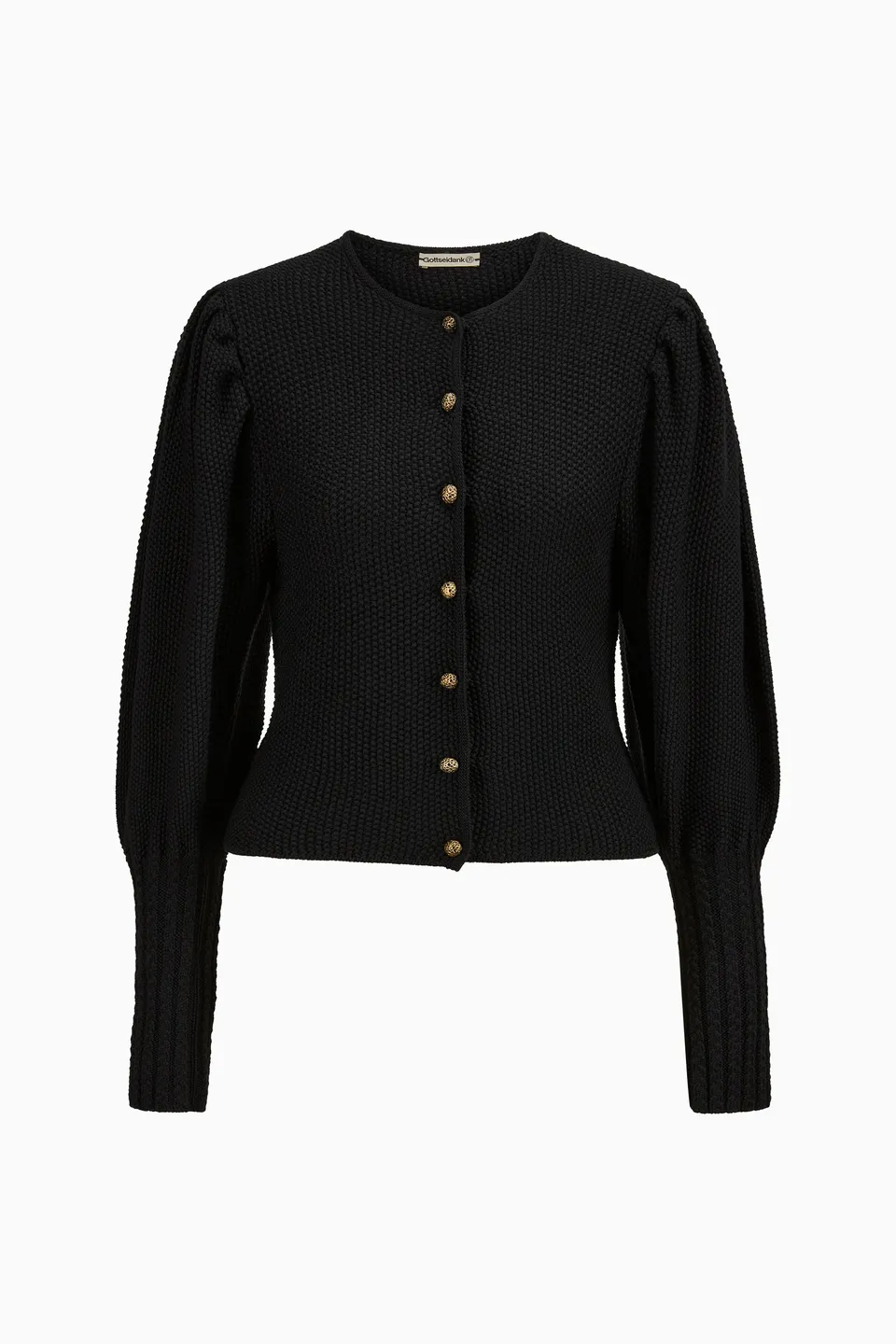 gottseidank-damenstrickjacke-gisela-uni-rundhals-mit-puff-rmeln image 1