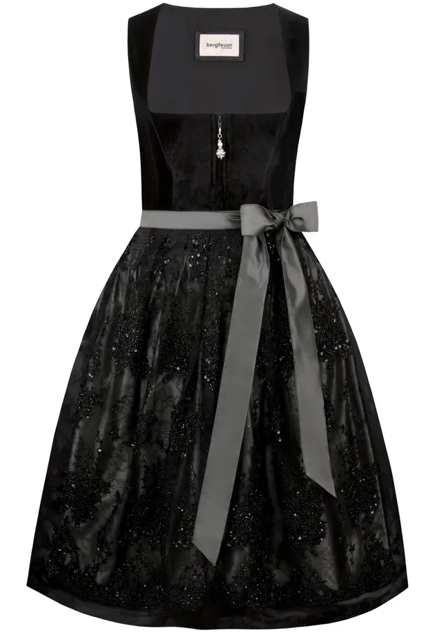 bergfeuer-damen-esta-midi-dirndl-schwarz-samt-mit-spitzensch-rze image 1