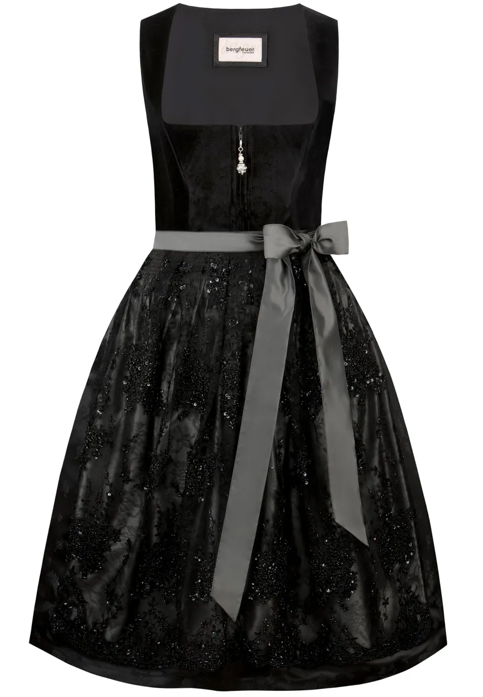 bergfeuer-damen-esta-midi-dirndl-schwarz-samt-mit-spitzensch-rze image 1