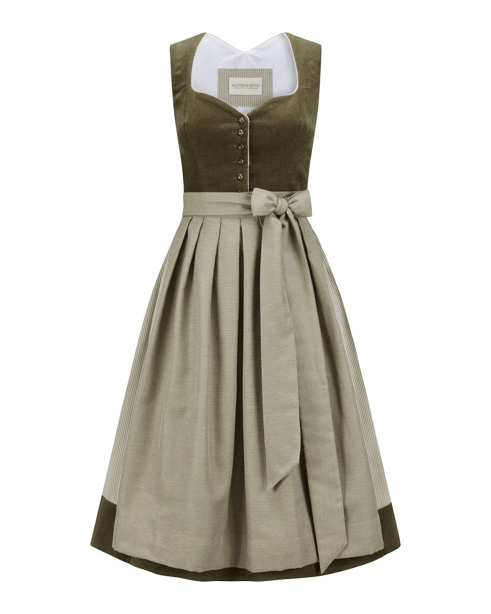 alpenherz-dirndl-marie-cord-dirndl-oliv-mit-abnehmbarem-fl-gelarm image 2