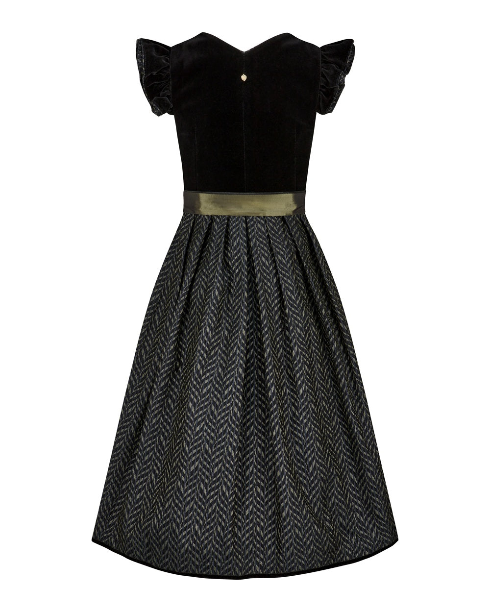 alpenherz-dirndl-velvet-samt-dirndl-schwarz-oliv-mit-fl-gel-rmchen image 4
