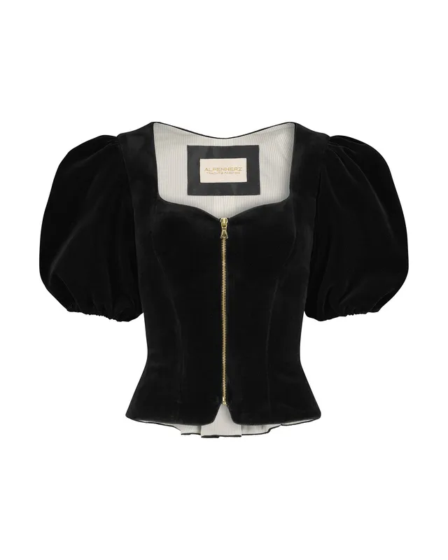 alpenherz-samtmieder-diana-mit-puffarm-in-schwarz image 1