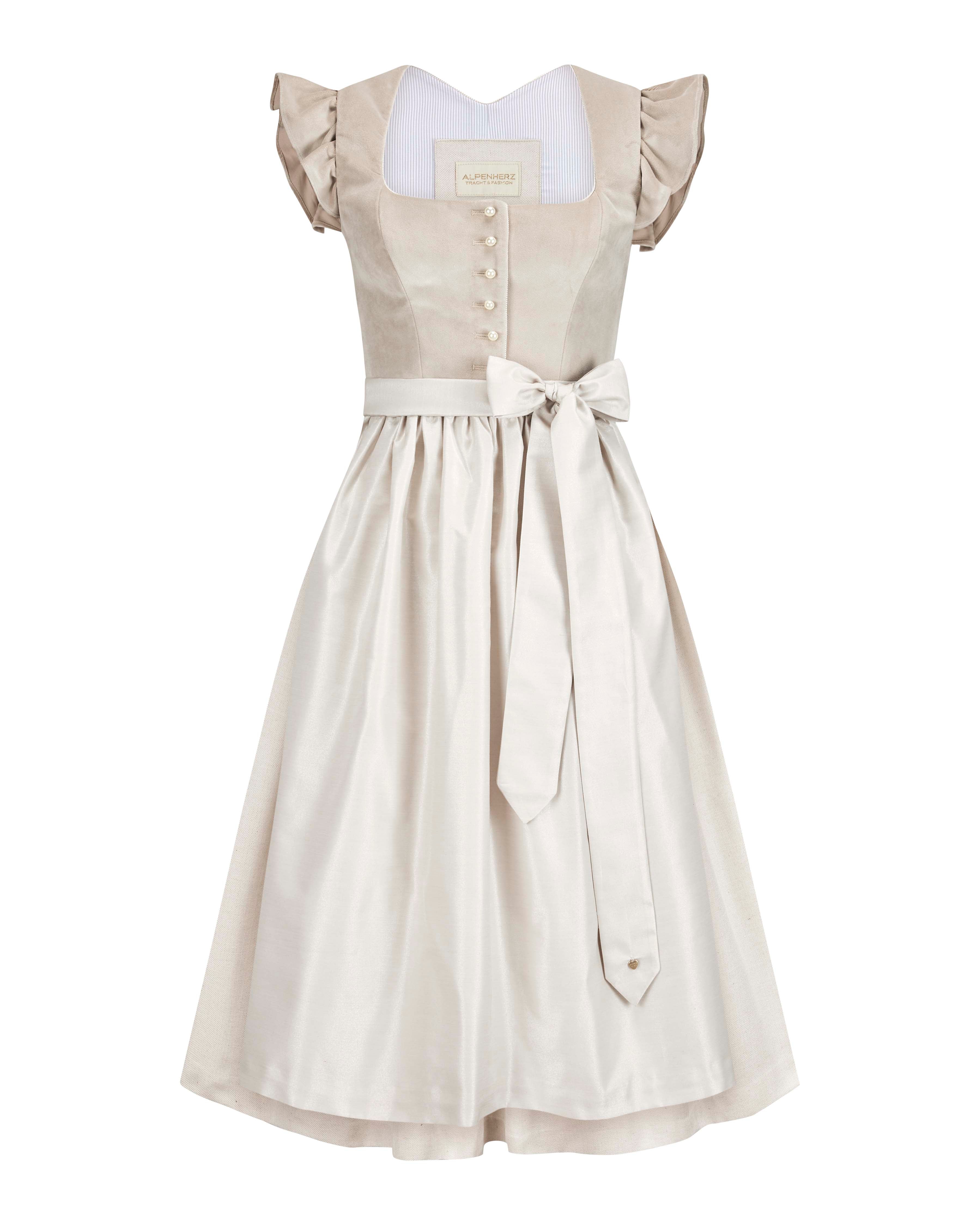 alpenherz-samtdirndl-mel-beige-mit-abkn-pfbarem-fl-gelarm-hochzeit image 1