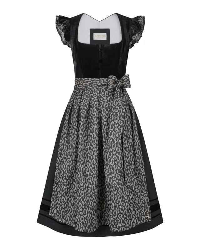 alpenherz-dirndl-leo-schwarz-beige-mit-abnehmbarem-fl-gelarm-samt-dirndl image 1