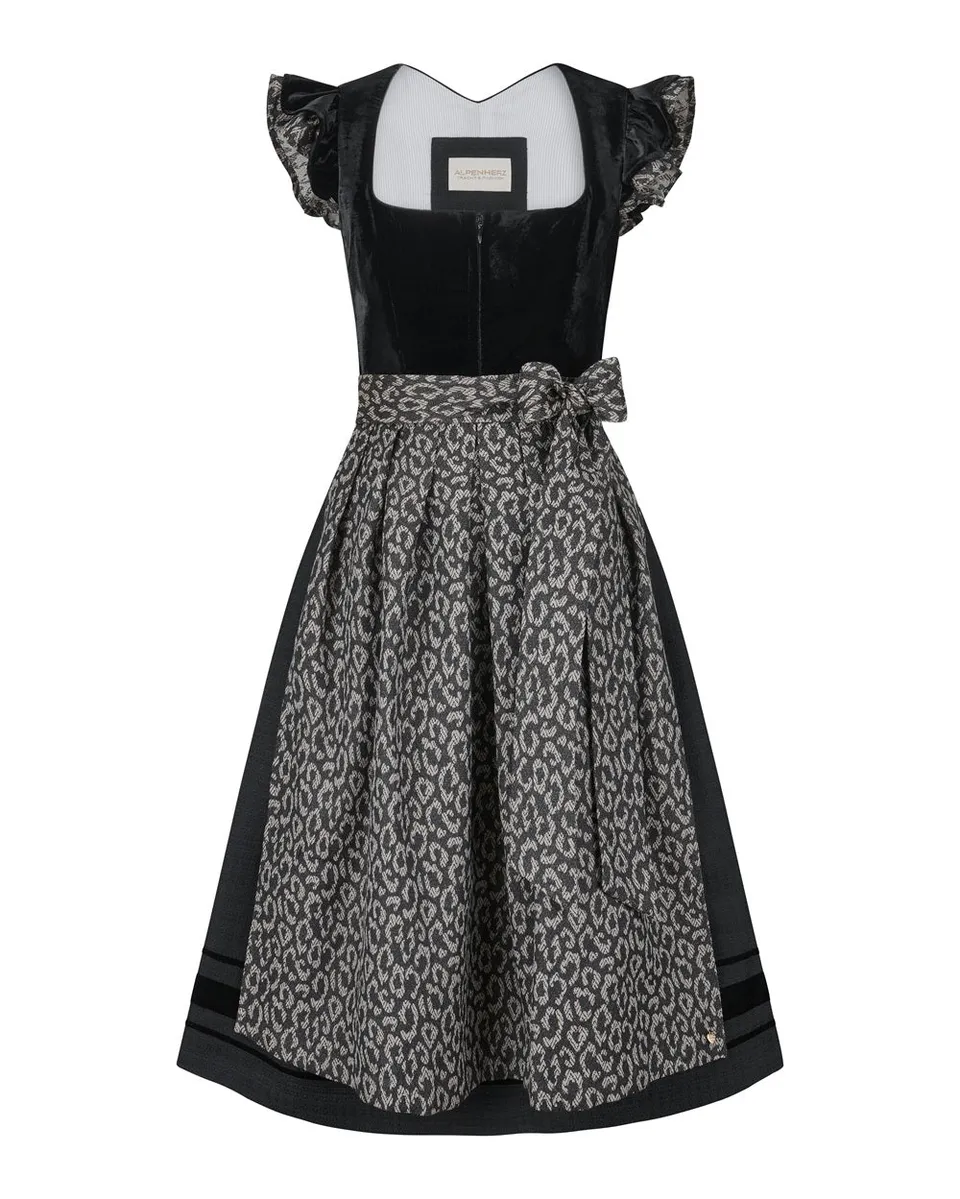 alpenherz-dirndl-leo-schwarz-beige-mit-abnehmbarem-fl-gelarm-samt-dirndl image 1