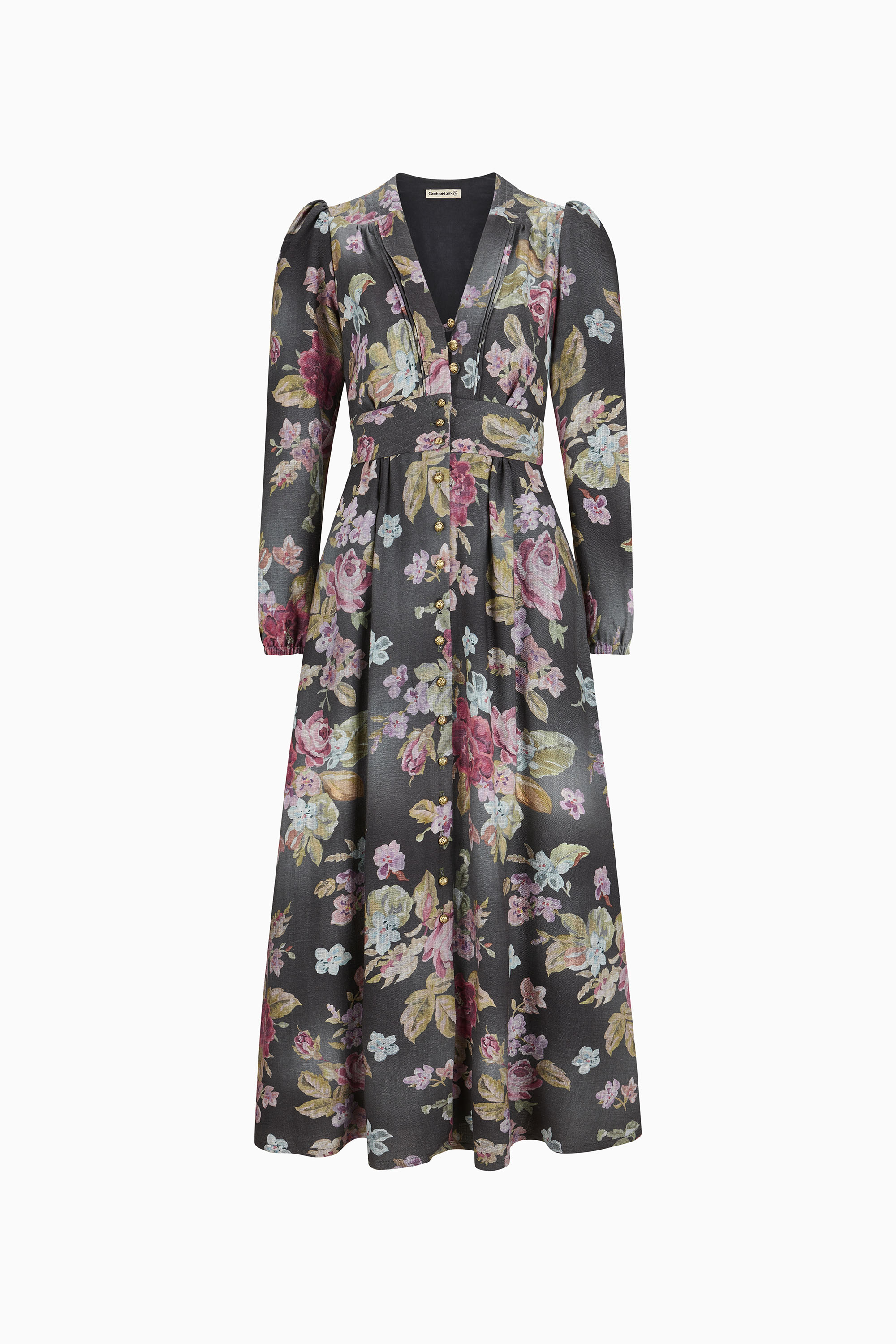 gottseidank-damenkleid-zoe-midi-mit-puff-rmeln-gef-ttert image 1