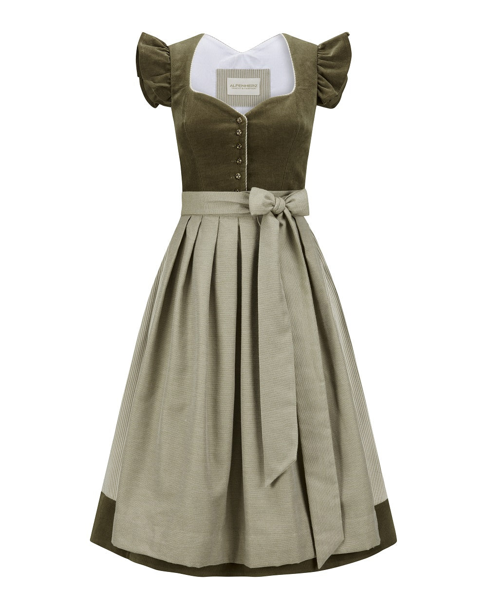 alpenherz-dirndl-marie-cord-dirndl-oliv-mit-abnehmbarem-fl-gelarm image 1