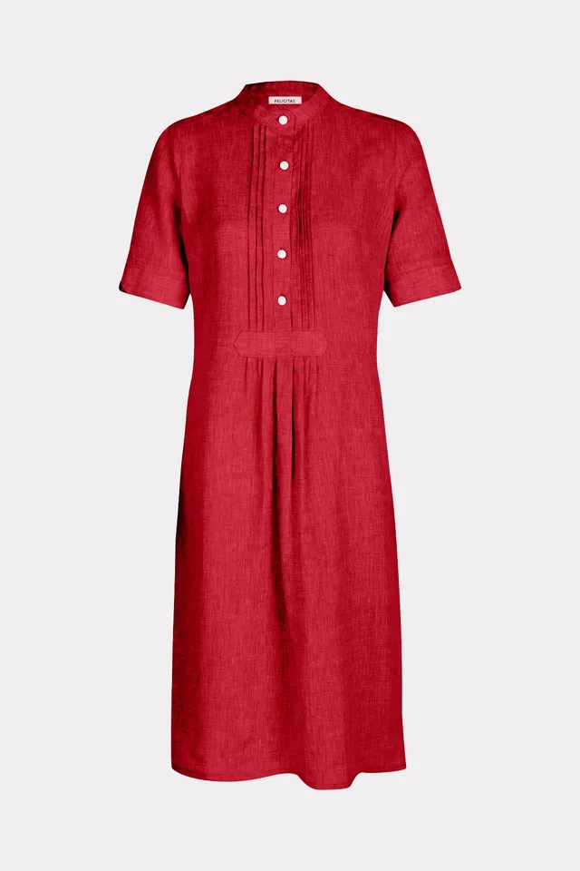 felicitas-kleo-damen-blusenkleid-leinen-biesen-stehkragen image 1