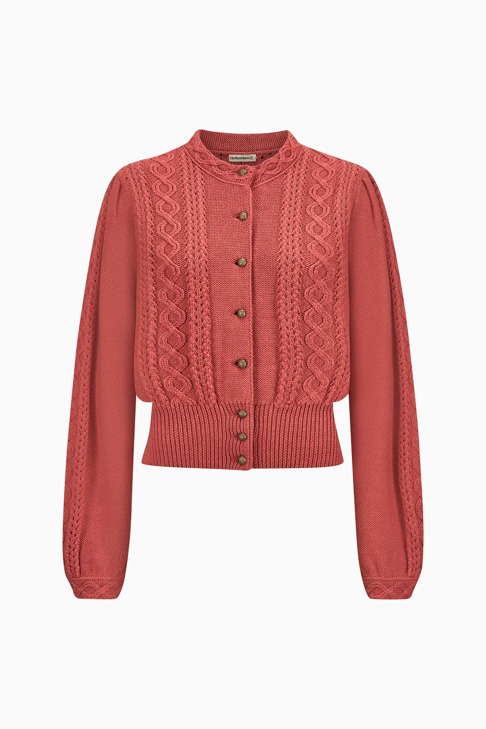 gottseidank-lea-damenstrickjacke-linksstrick-stehkragen-puffarm image 1