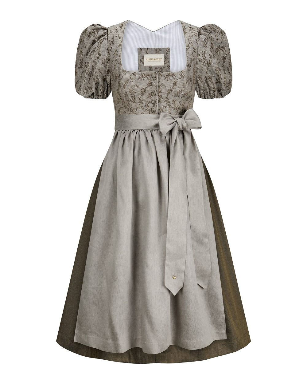 alpenherz-dirndl-frieda-taupe-80cm-mit-abnehmbarem-puffarm image 2