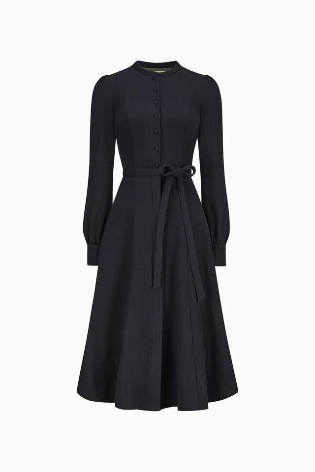 gottseidank-kleid-rahel-godet-kleid-stehkragen-bindeg-rtel image 1