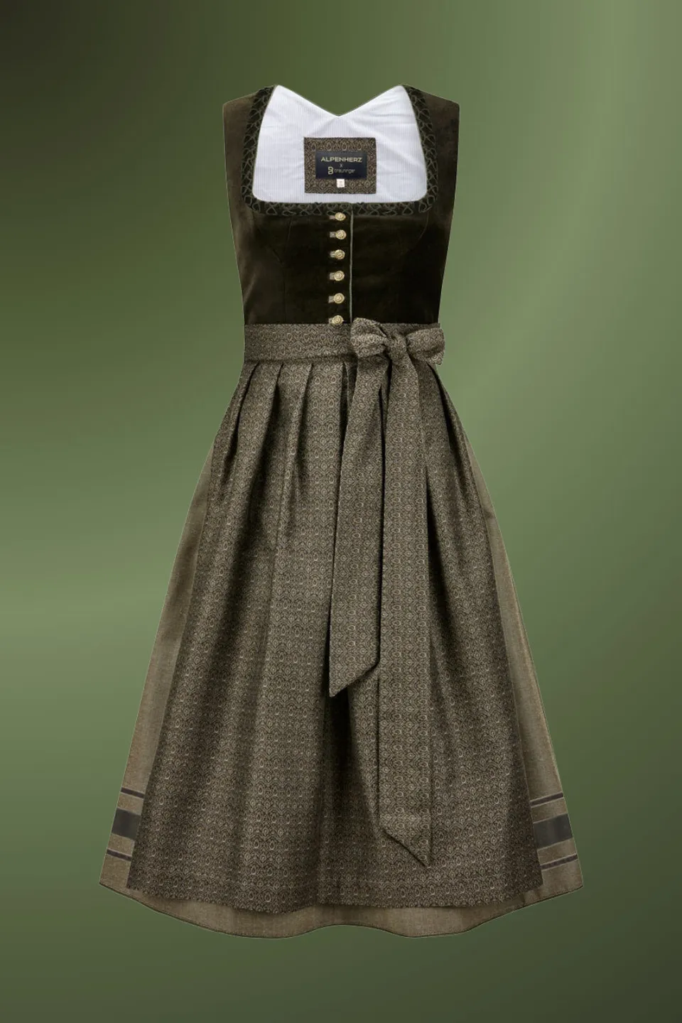 alpenherz-dirndl-mia-samt-dirndl-in-oliv image 1