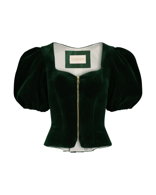 alpenherz-samtmieder-diana-dunkelgr-n-puffarm-dirndl-mieder image 1
