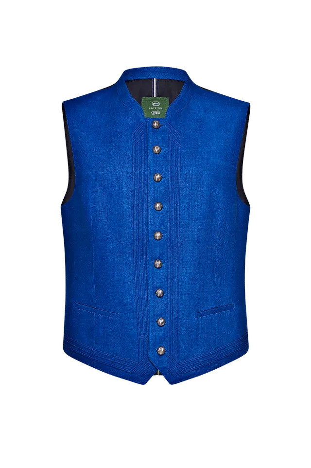 g-ssl-blaudruck-gilet-herren-blau-leinen-hochgeschlossen image 1