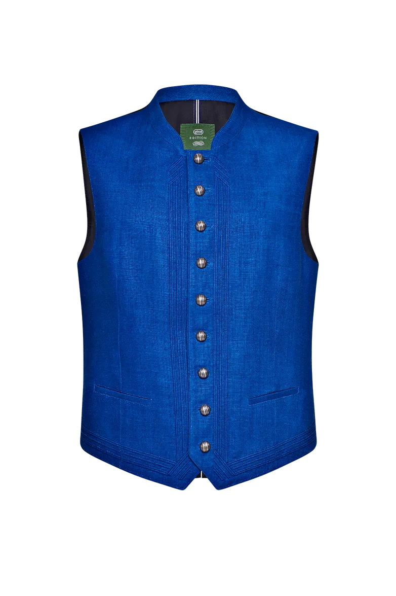 g-ssl-blaudruck-gilet-herren-blau-leinen-hochgeschlossen image 1