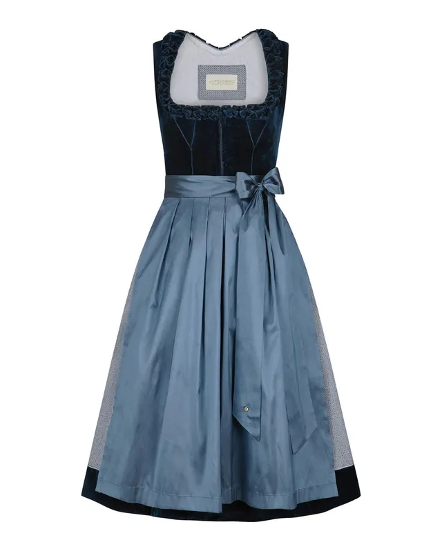 alpenherz-dirndl-rosalie-baumwollsamt-dirndl-in-blau-mit-froschgoscherl-borte image 1