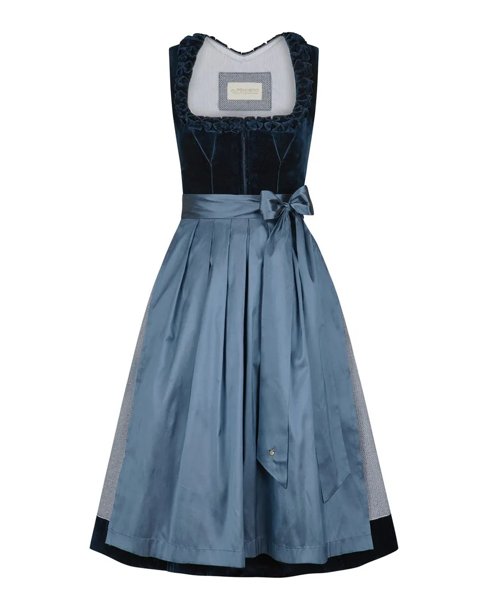 alpenherz-dirndl-rosalie-baumwollsamt-dirndl-in-blau-mit-froschgoscherl-borte image 1
