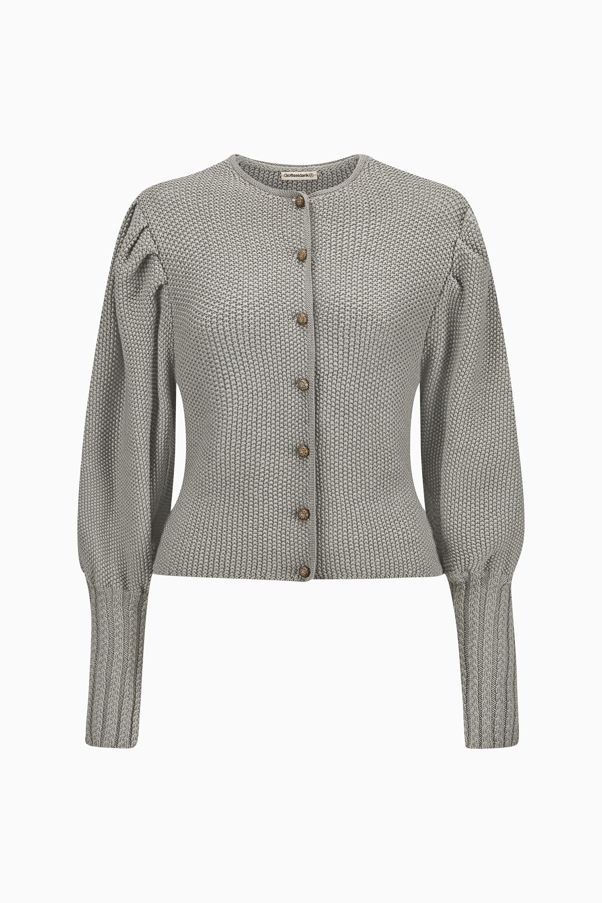 gottseidank-damenstrickjacke-gisela-uni-strickjacke-mit-puff-rmeln image 1
