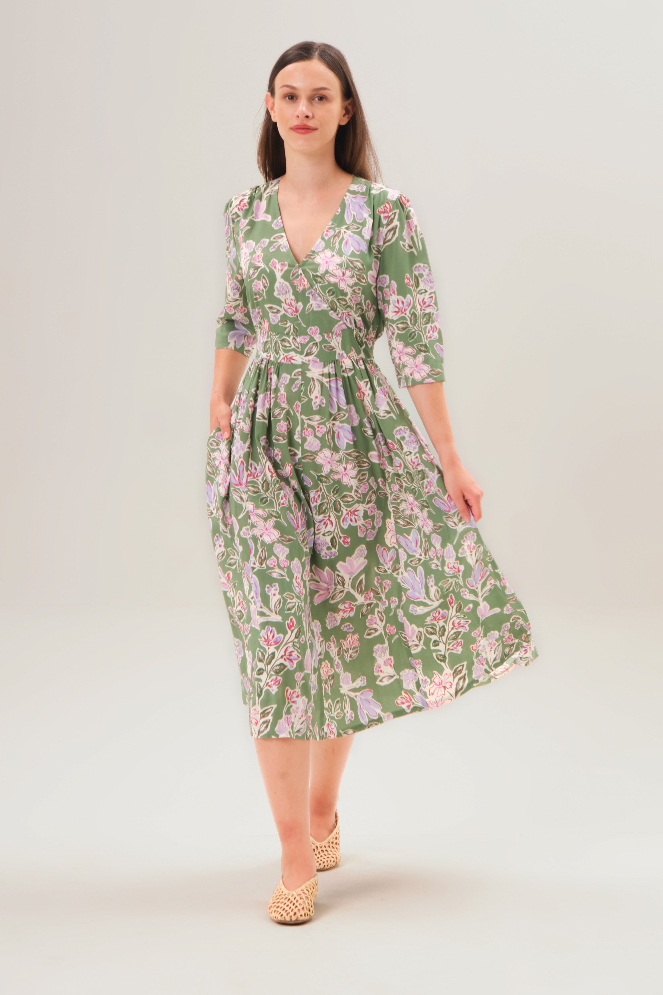 felicitas-damen-kleid-kathena-langes-sommerkleid-mit-v-ausschnitt image 1
