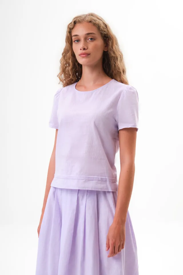 felicitas-bena-damen-bluse-leinen-kurzarm-mit-biesen image 1