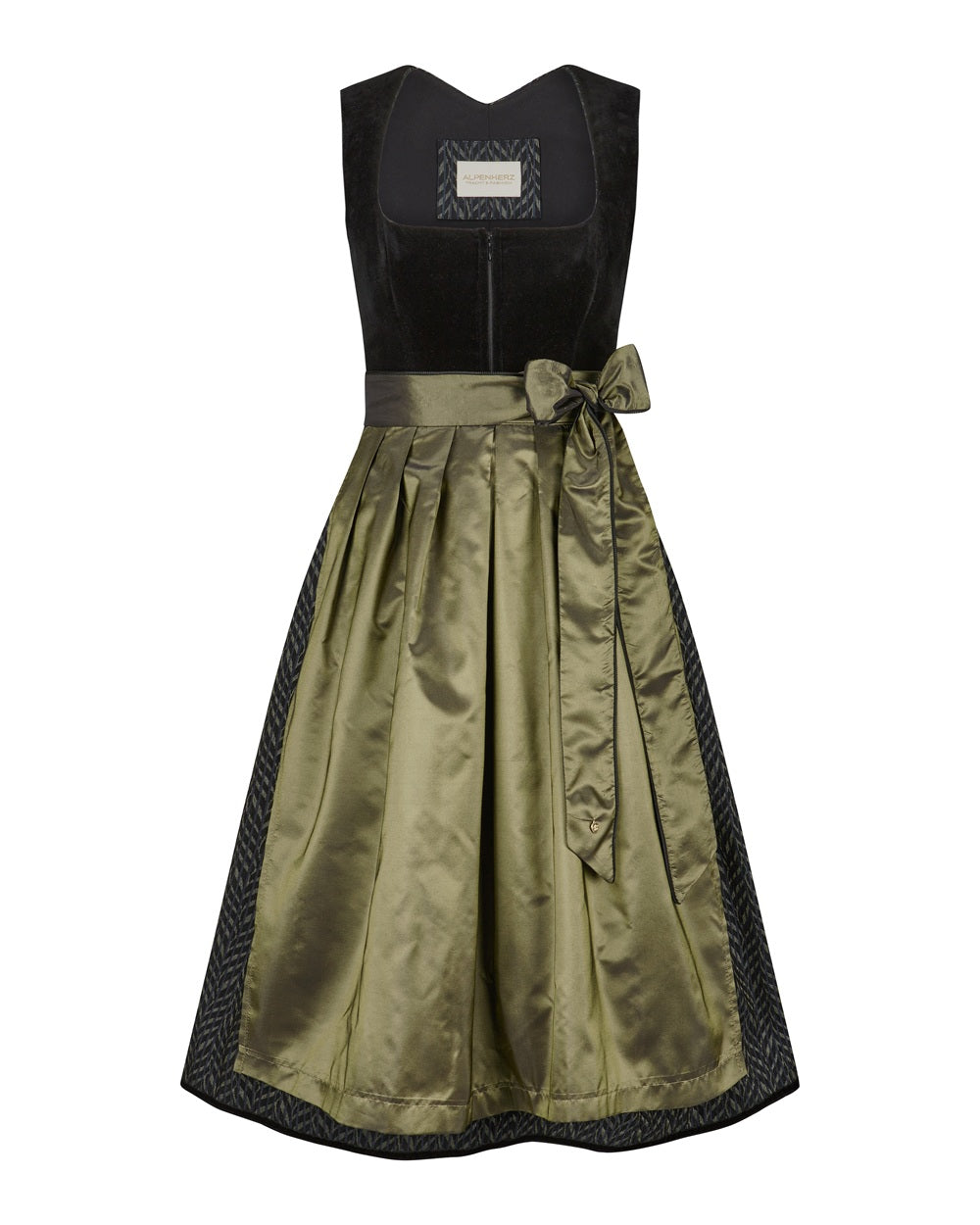 alpenherz-dirndl-velvet-samt-dirndl-schwarz-oliv-mit-fl-gel-rmchen image 2
