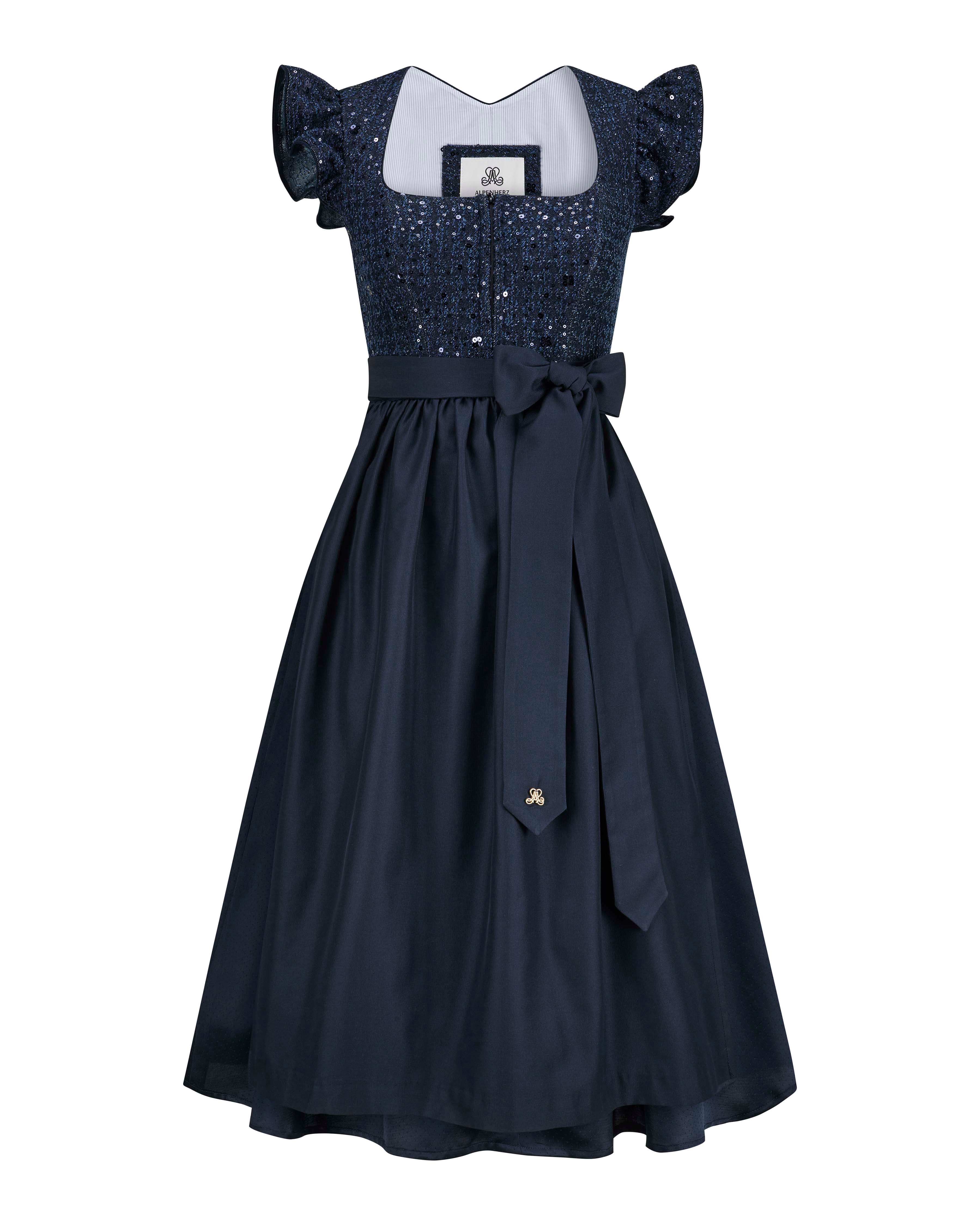 alpenherz-dirndl-viktoria-jeansblau-pailletten-dirndl-mit-fl-gel-rmel image 2