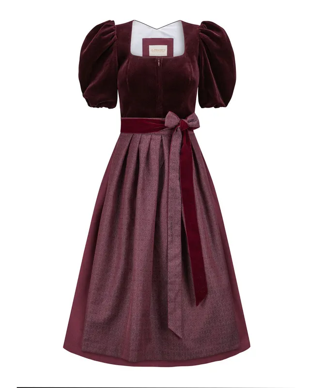 alpenherz-samtdirndl-mona-mit-puffarm-70-cm-dunkelrot image 1