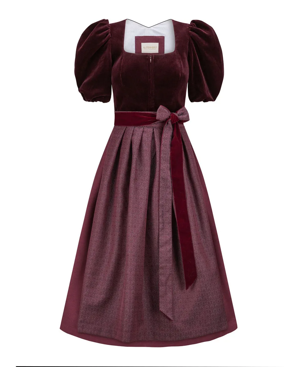 alpenherz-samtdirndl-mona-mit-puffarm-70-cm-dunkelrot image 1