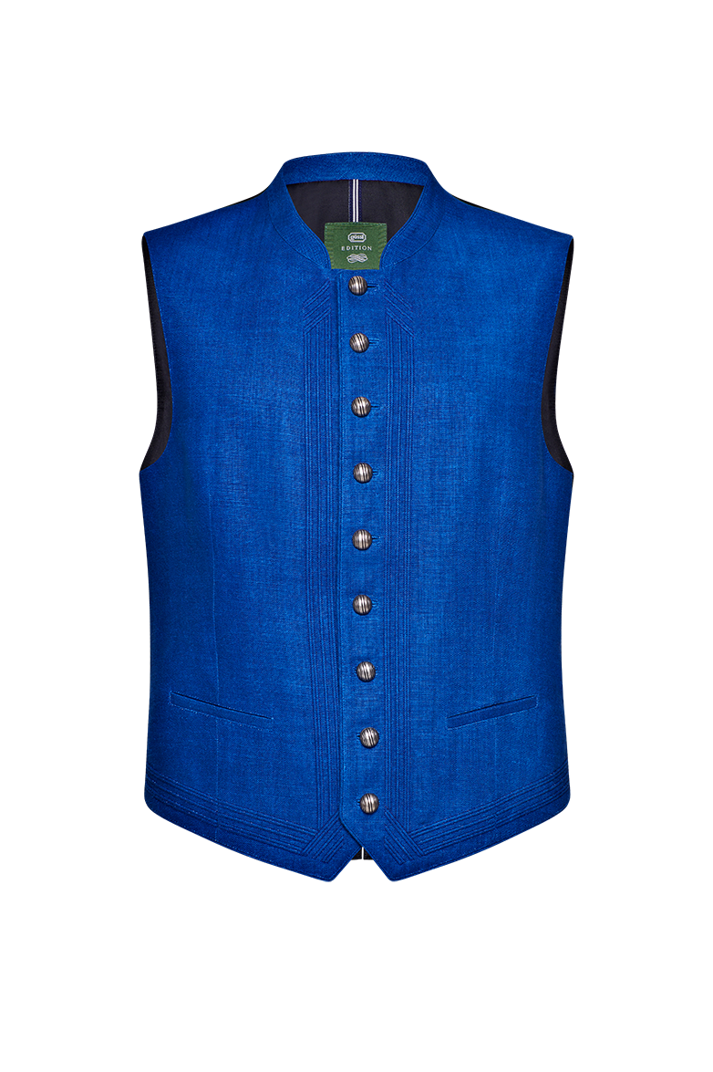 g-ssl-blaudruck-gilet-herren-blau-leinen-hochgeschlossen image 1