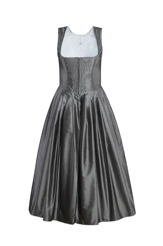 g-ssl-dirndl-glanz-und-glamour-seiden-dirndl-midi-grau-schwarz image 1